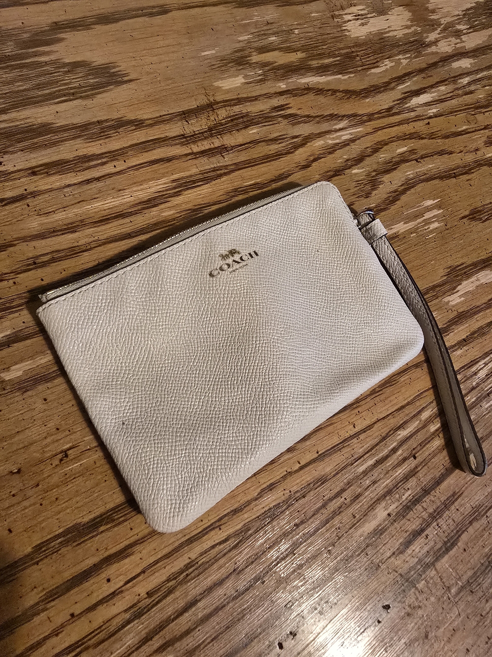 Coach Cream Leather Wristlet Pouch